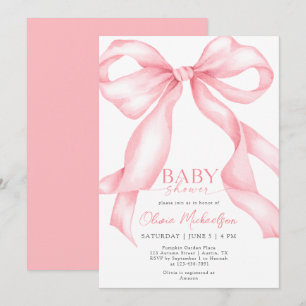 Invitación Bow Coquette Cinta Rosa Elegante Chica Baby Shower