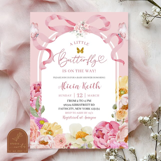 Invitación Bow Coquette Colorful Floral Summer Butterfly Baby (Subido por el creador)