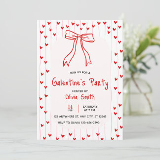 Invitación bow coquette galentines party invite , red hearts