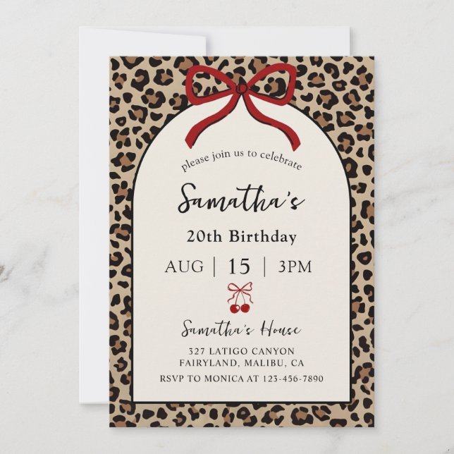 Invitación Bow Coquette Leopard Cheetah Birthday Invitation (Anverso)
