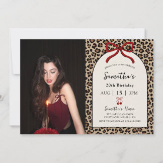 Invitación Bow Coquette Leopard Cheetah Birthday Photo