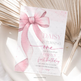 Invitación Bow Coquette Pink 1st Birthday 