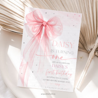 Invitación Bow Coquette Pink 1st Birthday 