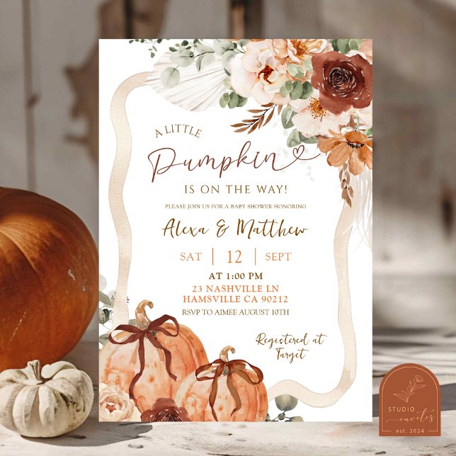 Invitación Bow Coquette Pumpkin Fall Ivory Boho Baby Shower (Subido por el creador)