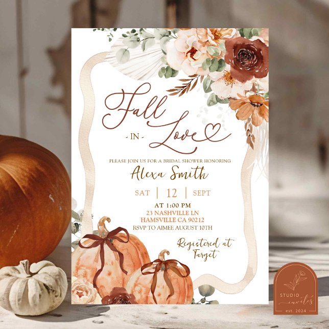Invitación Bow Coquette Pumpkin Fall Ivory Boho Shower (Subido por el creador)