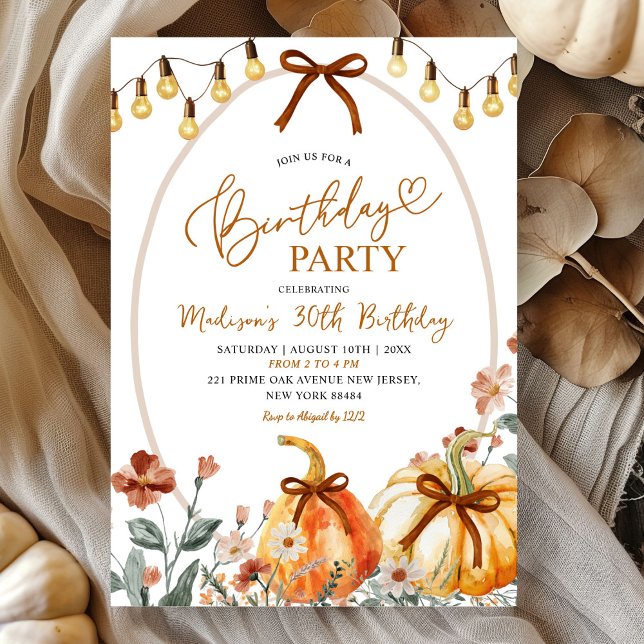 Invitación Bow Coquette Pumpkin Wildflower Birthday Party (Subido por el creador)