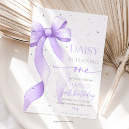 Invitación Bow Coquette Purple 1st Birthday 