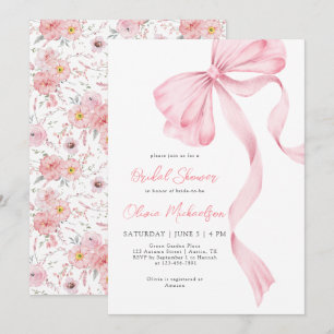Invitación Bow Coquette Rubor Floral Ribbon Bridal Shower