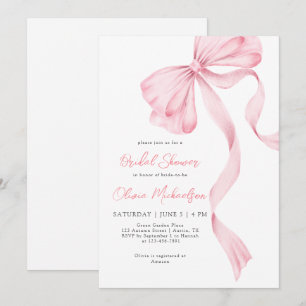 Invitación Bow Coquette Rubor Pink Ribbon Bridal Shower