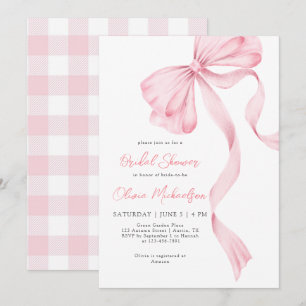Invitación Bow Coquette Rubor Plaid Pink Ribbon Bridal Shower