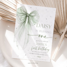 Invitación Bow Coquette Sage 1st Birthday 