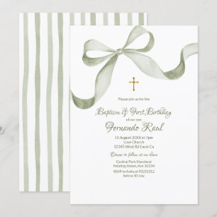Invitación Bow Coquette Sage Green Baptism Elegante