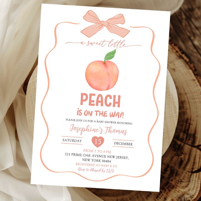 Invitación Bow Coquette Sweet Little Peach Baby Shower (Subido por el creador)