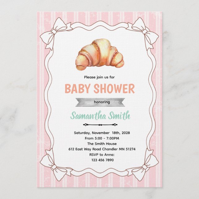 Invitación Bow Croissant baby shower invitation (Anverso)