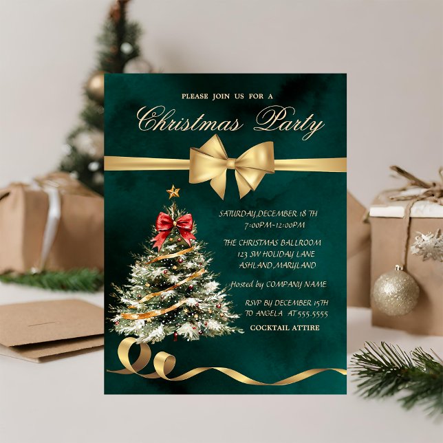 Invitación Bow de árbol navideño, Fiesta de Navidades verdes (Subido por el creador)