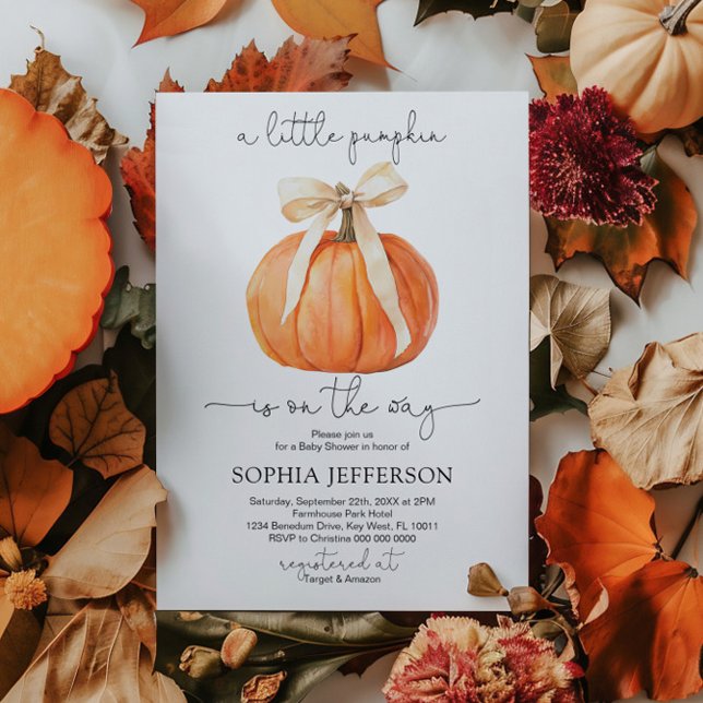 Invitación Bow de calabaza | Fall Little Pumpkin Baby Shower (Subido por el creador)