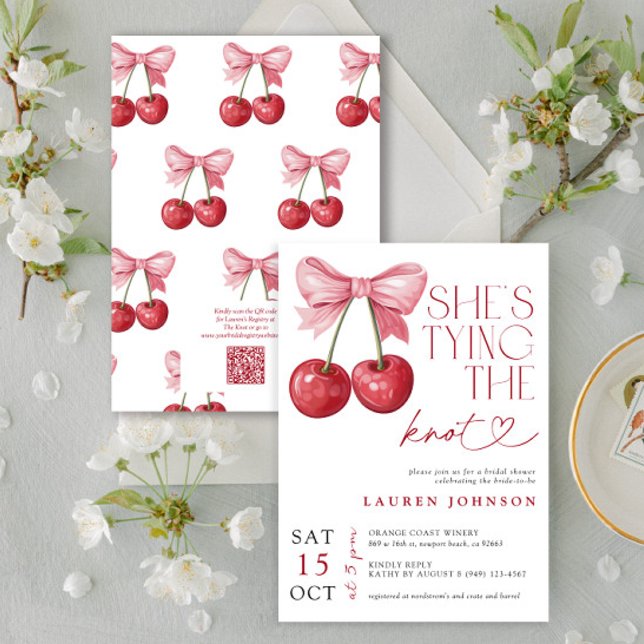 Invitación Bow de cerezo está atando la ducha de novia Knot Q (Subido por el creador)