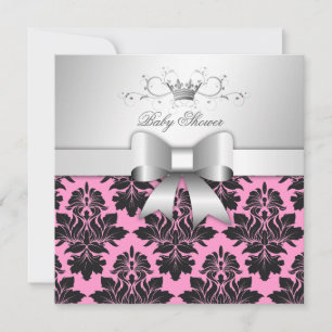 Invitación Bow de Damasco rosa dulce 311-Blackberry  Baby Sho