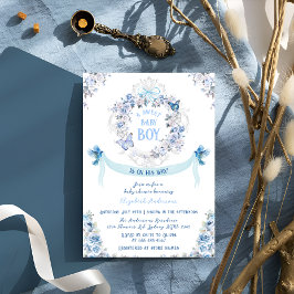 Invitación Bow Dusty Floral Escudo Sweet Baby Boy Baby Shower