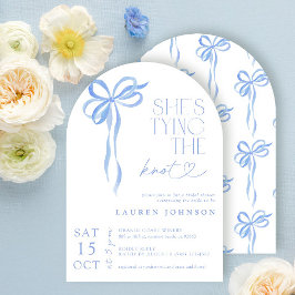 Invitación Bow, está atando la ducha azul nupcial