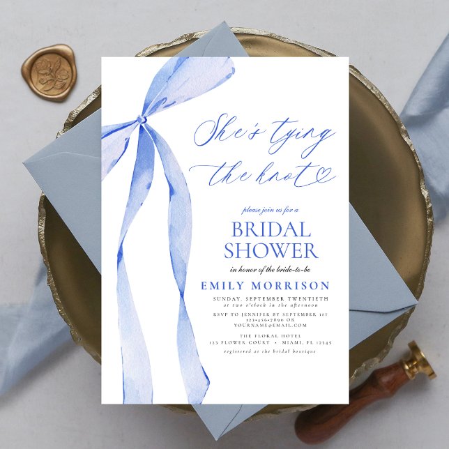 Invitación Bow, está atando la ducha azul nupcial (Subido por el creador)