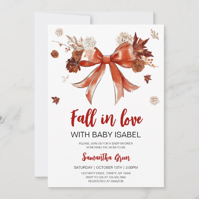 Invitación Bow Fall en el amor con Baby Baby Shower (Anverso)