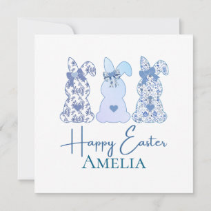 Invitación Bow floral azul azul conejito de Pascua Personaliz