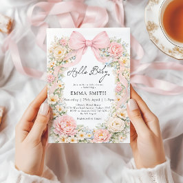 Invitación Bow Floral Blush Pink Coquette Girl Baby Shower