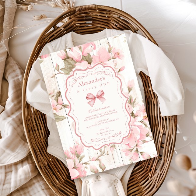 Invitación Bow Floral Fancy ONE Chica Primer cumpleaños (Subido por el creador)