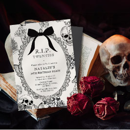 Invitación Bow Floral Skull QEPD 2003 Fiesta de cumpleaños