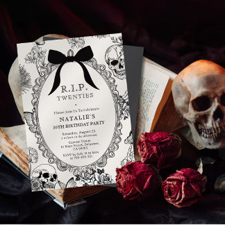 Invitación Bow Floral Skull QEPD 2003 Fiesta de cumpleaños