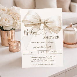 Invitación Bow gender neutral beige ivory Baby Shower
