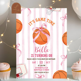 Invitación Bow Girl Basketball Birthday Game time
