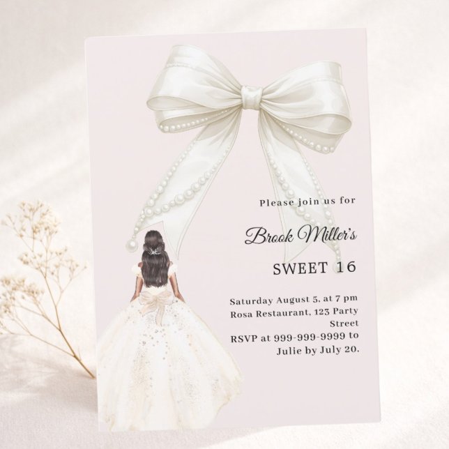 Invitación Bow ivory dress blush pink luxury Sweet 16 (Subido por el creador)