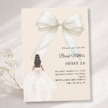 Invitación Bow ivory dress champagne gold luxury Sweet 16<br><div class="desc">Celebrate her Sweet 16 in timeless elegance with this elegant, timeless invitation. This sophisticated design features a large ivory bow adorned with delicate pearl details, paired with a graceful gown illustration. A soft champagne gold colored background creates a modern, refined look that feels both luxurious and unforgettable. Perfect for: •...</div>