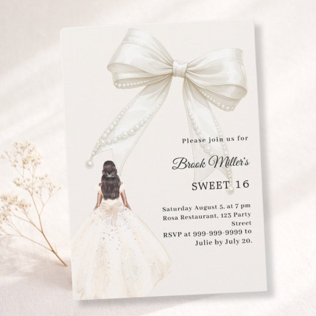 Invitación Bow ivory dress cream luxury Sweet 16 (Subido por el creador)