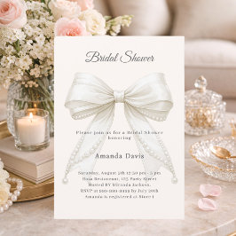 Invitación Bow ivory pearls elegant Bridal Shower