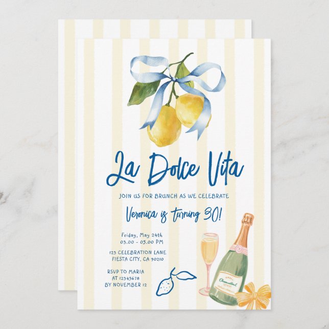 Invitación Bow La Dolce Vita 30th Lemon Citrus Birthday Party (Anverso / Reverso)