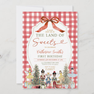 Invitación Bow Land of Sweets Birthday Nutcracker 1ª Gingham