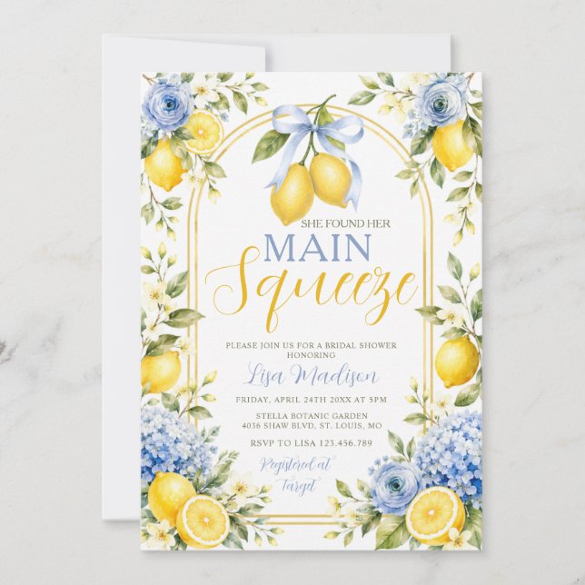 Invitación Bow Lemon Encontró Su Despedida de Soltera Princip (Anverso)