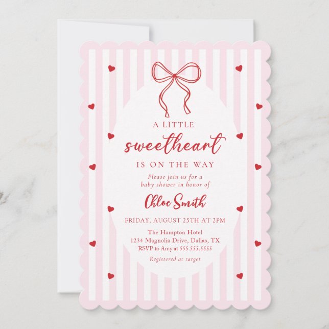 Invitación Bow Little Sweetheart Baby Shower Invitation (Anverso)