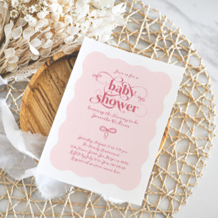 Invitación Bow Moderno Minimalista Wavy Chica rosa Baby Showe
