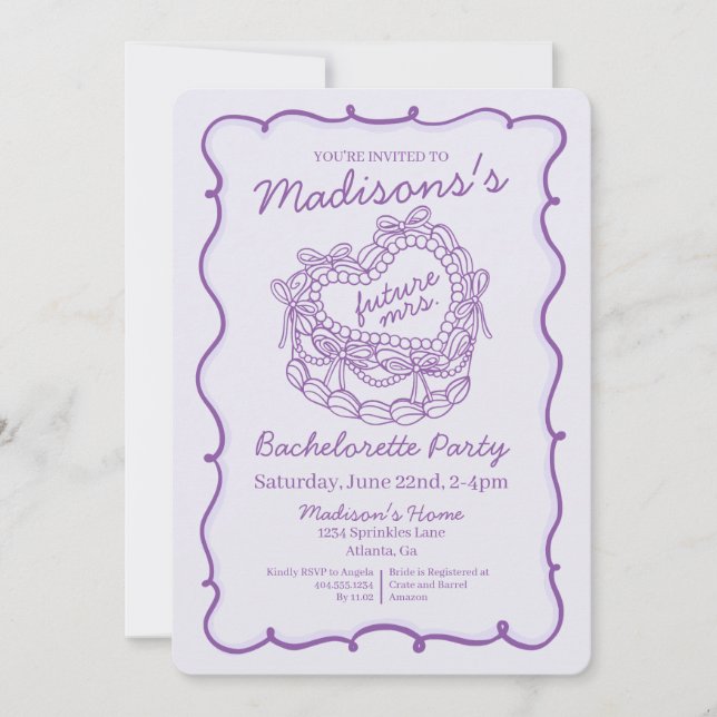 Invitación Bow morado retro coqueta de coqueta de coqueta hel (Anverso)