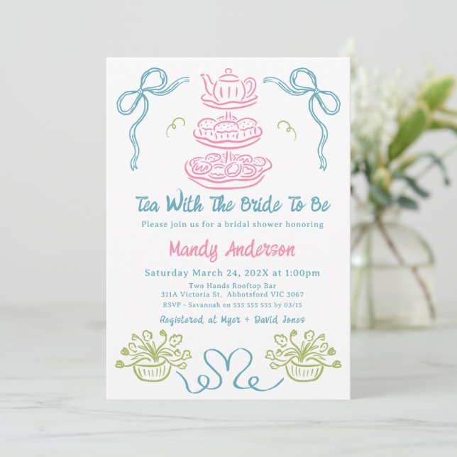 Invitación Bow Multicolored Hand Tea Bridal Shower (Anverso de pie)
