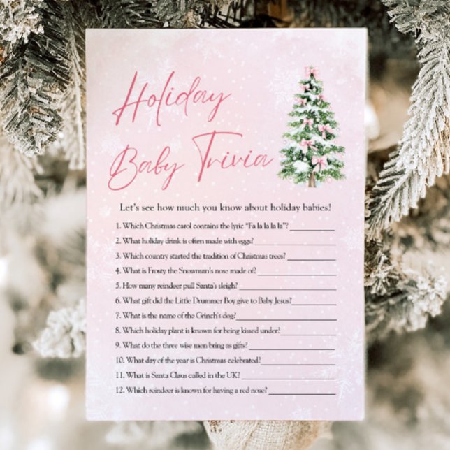 Invitación Bow Navidades Baby Shower Holiday Baby Trivia Game (Pink Bow Christmas Baby Shower Holiday Baby Trivia Game)