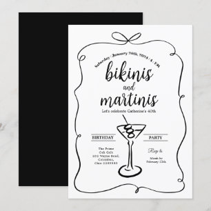 Invitación Bow negro elegante bikinis y martinis cumpleaños
