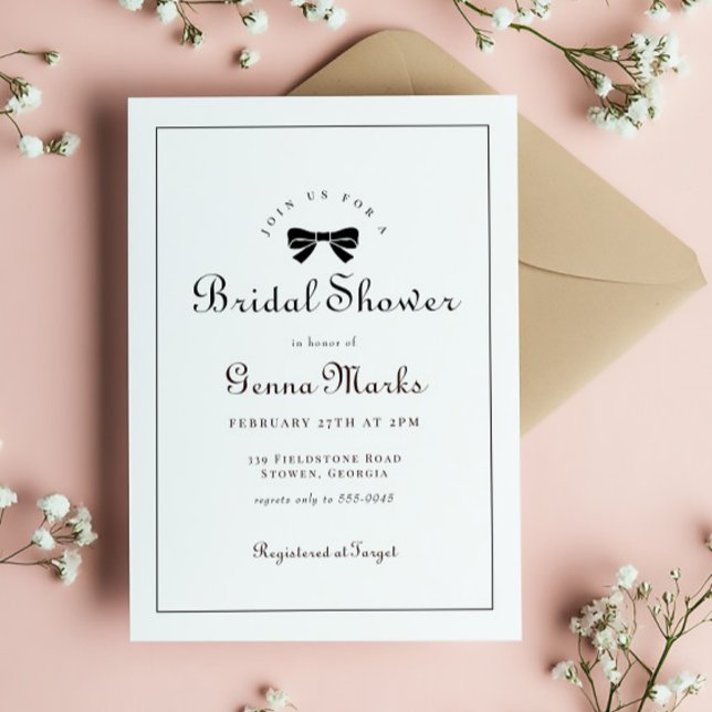 Invitación Bow negro simple elegante ducha de novia (Subido por el creador)