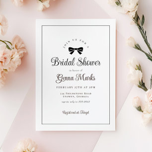Invitación Bow negro simple elegante ducha de novia