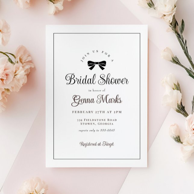 Invitación Bow negro simple elegante ducha de novia (Subido por el creador)