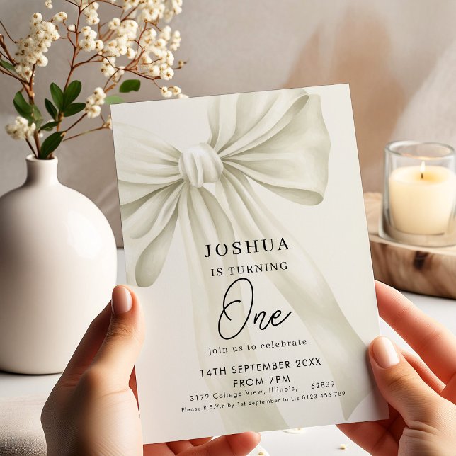 Invitación Bow Neutral Primer Cumpleaños (Subido por el creador)
